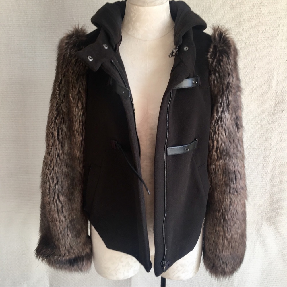 Anthro Leifsdottir S/M Cashmere Wool Coat Faux Fur - Picture 5 of 8